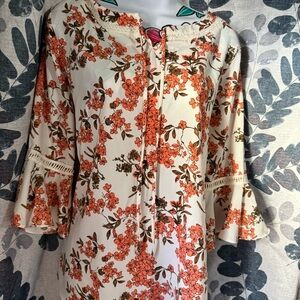 Christopher & Banks Floral Blouse - Orange and Cream